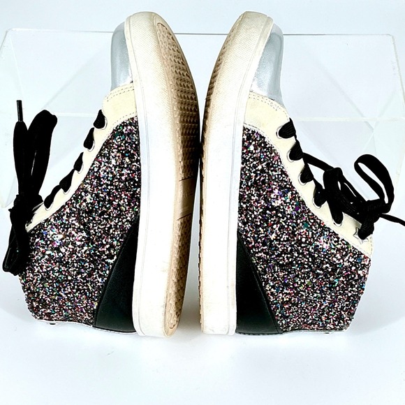 Nina Size 13 Kids Yuti Star High Top Sneakers Silver Black Glitter Lace Up Zip - Picture 11 of 16